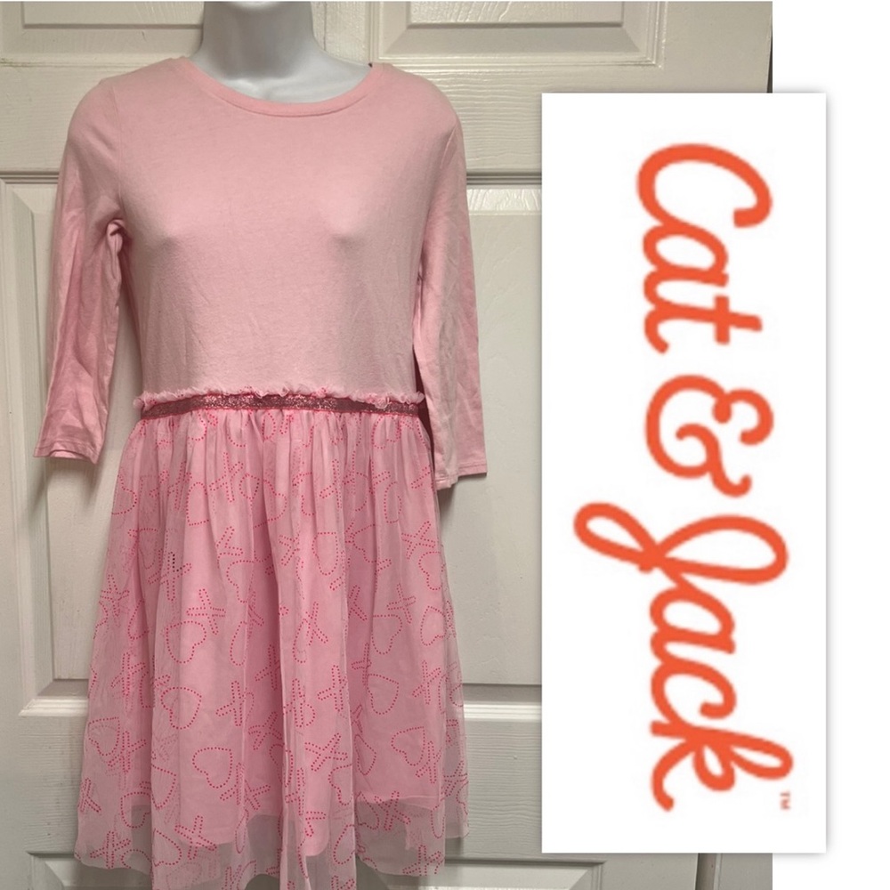 Cat and Jack Girls Pink Hearts & Kisses Dress